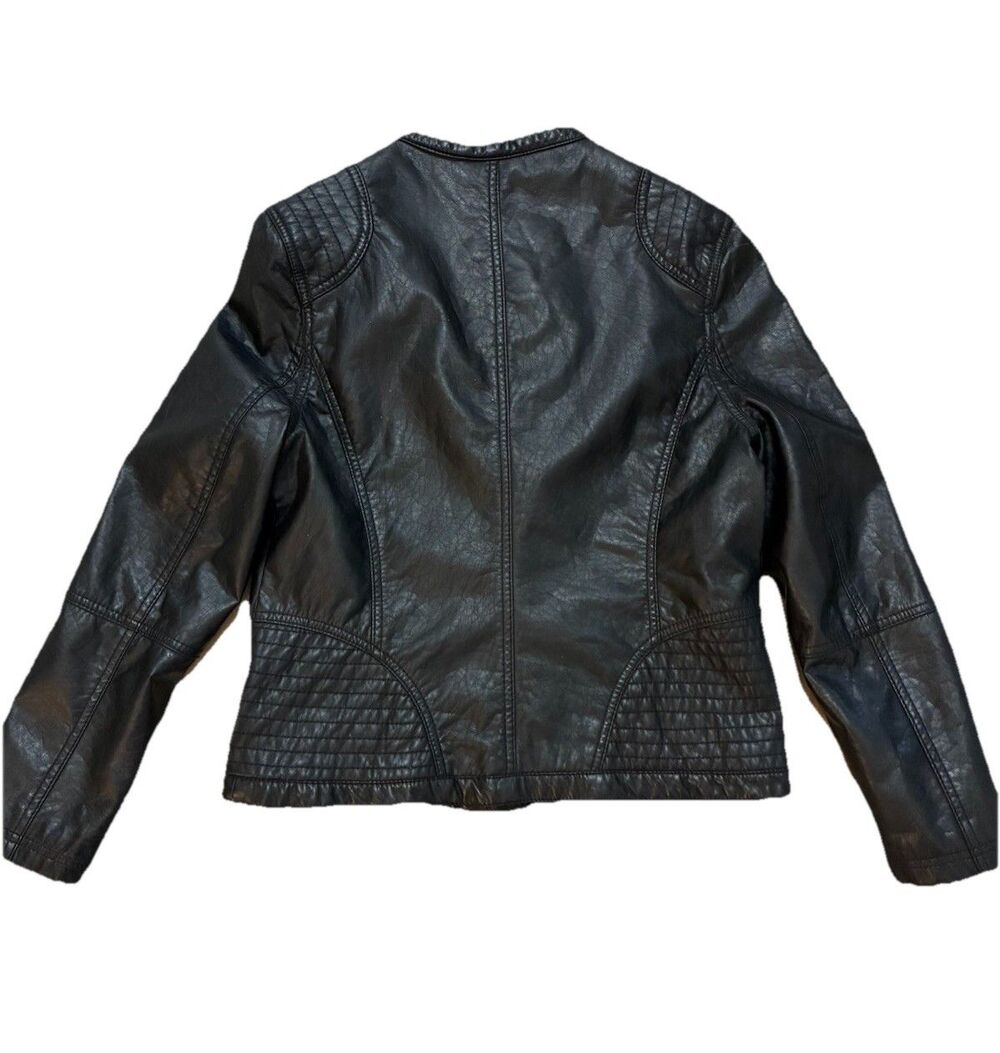 Therapy Women’s Moto Jacket Black Vegan Faux Leather Zippers Pockets XL Biker - Picture 5 of 6